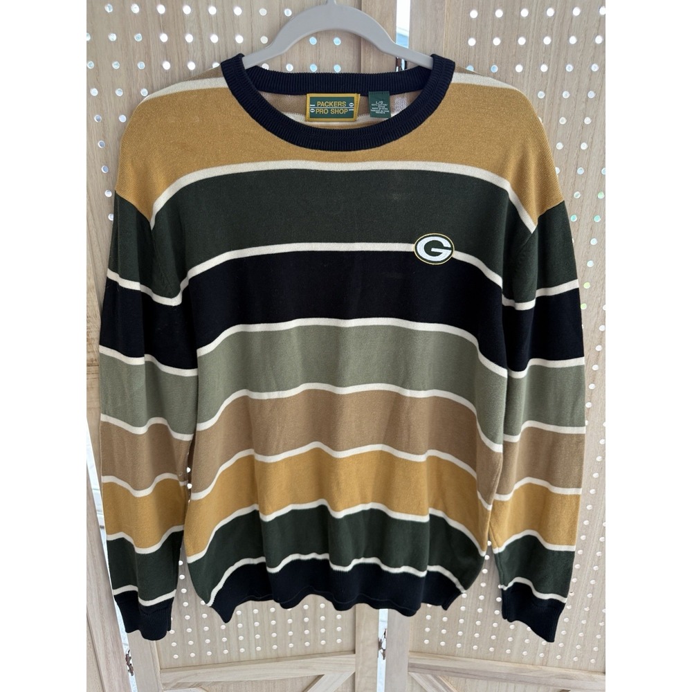 Green Bay Packers Pro Shop Striped Men's Sweater 100% Cotton Size Large